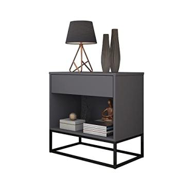 Imagem de Mesa De Cabeceira Cinza Malta 45cm Base Em Ferro Preto