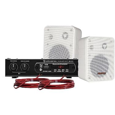 Imagem de HAYONIK, Kit de Som Ambiente, 200W, Com 2 Caixas Brancas, 1 Amplificador e Cabos para Ligação, USB, Cartão SD, Entrada Auxiliar, Entrada P/Mic, Bluetooth, Rádio FM - AMBIENCE 2000 V2