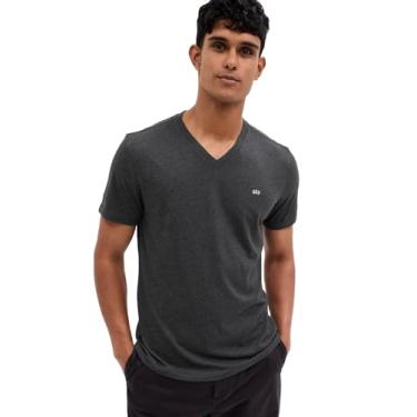 Imagem de GAP Camiseta masculina com logotipo gola V, Cinza carvão, P