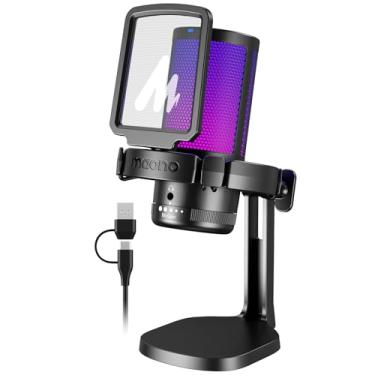 Imagem de MAONO USB Gaming Microphone for PC, Noise Cancellation Condenser Mic with RGB Lights, Mute, Gain for Streaming, Recording, Podcast, Chat, Twitch, YouTube, Discord, Computer, PS5, PS4, GamerWave
