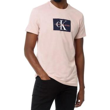 Imagem de Camiseta Calvin Klein Jeans Masculina Issue Logo Navy Block Rosa Claro-Masculino