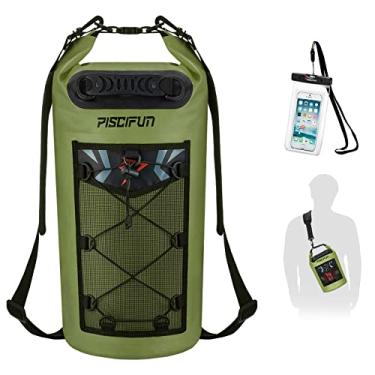 Imagem de Bolsa seca Piscifun, mochila flutuante impermeável de 40 L com capa de telefone à prova d'água para passeios de barco, caiaque, pesca, verde exército 40 L