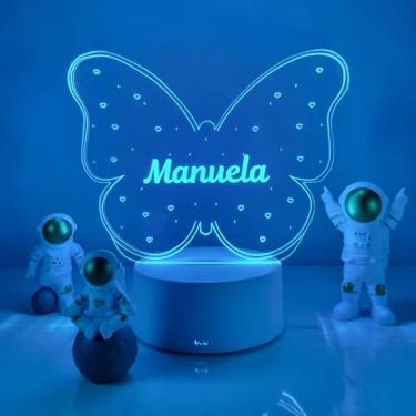Imagem de Luminária Borboleta Personalizada Infantil Presente Para Menina Abajur Quarto de Bebê Batizado de Madrinha e Padrinho Batismo
