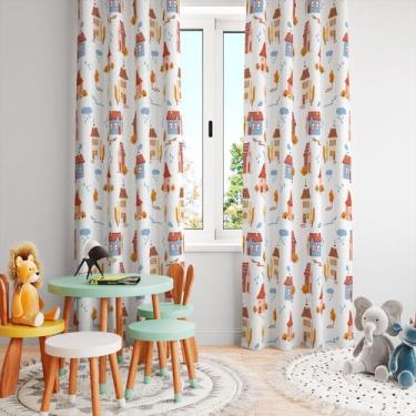 Imagem de Cortina Tecido Oxford Quarto Infantil Outono Chuva e Casinhas - 280x22