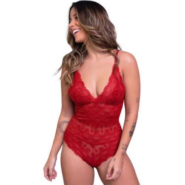 Imagem de Body Vekyo Transparente Renda Decote Blogueira, G, Vermelho, Mulher