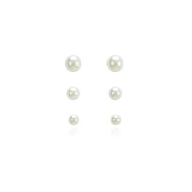 Imagem de Brinco Pérola Lisa Trio Conjunto 3 Furos Joias Folheadas - Le Bijoux S