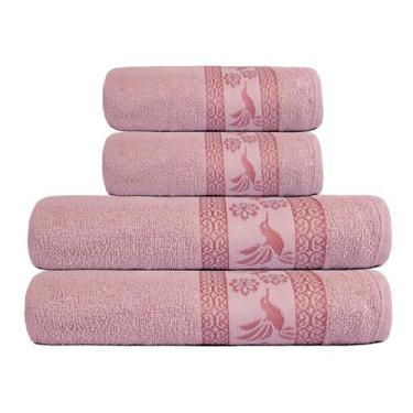 Imagem de 4 Peças Toalhas Rosto E Banho Ótima Absorção 100% Algodão - Bella Enxo