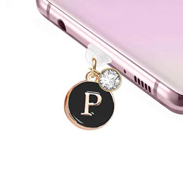 Imagem de Nova porta de carregamento USB Elise & FONDA TP42 tipo C antipoeira plugue bonito inicial letra P pingente para celular Samsung Galaxy/Huawei/OnePlus/Xiaomi/Oppo novos telefones Android (preto)