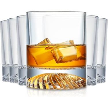 Imagem de KITNATS Copos de uísque à moda antiga de cristal soprado à mão, copos de rochas, coquetel, bourbon, uísque, rum, vodka, licor 340 g - conjunto de 6 presentes para homens