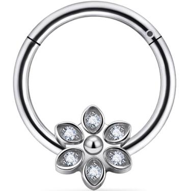 Imagem de Uzgtvy 16G G23 anéis hexagonais de titânio septo clicker septo nariz argola hélice daith cartilagem tragus brincos sobrancelha corpo piercing joias para mulheres homens 8 mm 10 mm, Cristal Strass,