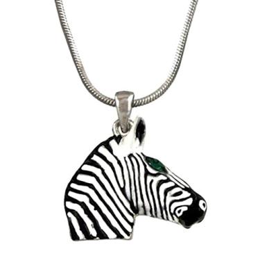 Imagem de DianaL Boutique lindo colar com pingente de cavalo de zebra prateado caixa de presente joia moderna