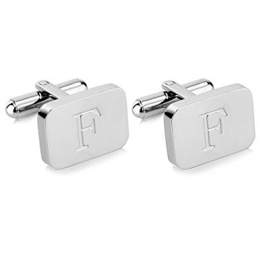 Imagem de Abotoaduras masculinas de aço inoxidável gravadas com inicial em ouro branco 18K - Letra personalizada A-Z da Lux & Pair