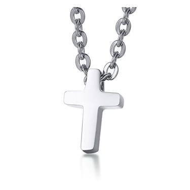 Imagem de Colar com pingente de cruz pequena da MOMOL, colar de cruz de aço inoxidável banhado a ouro 18 quilates, colar de corrente cristã religiosa cristã com pingente de cruz pequena e delicada