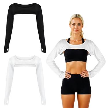 Imagem de Grevosea Pacote com 2 protetores de sol para mulheres, proteção UV, xaile refrescante, mangas de braço com orifício para o dedo para golfe, equitação e condução (preto + branco)