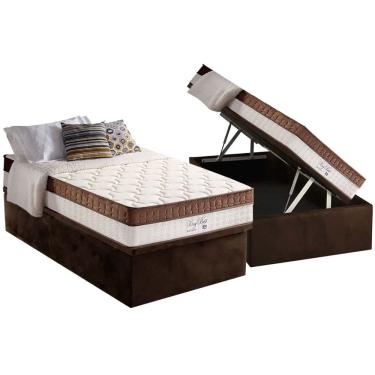 Imagem de Conjunto Box Baú Solteiro: Colchão Espuma Anjos Molas Ensacadas MasterPocket King Best Brown + Base crc Suede Brown(88x188)