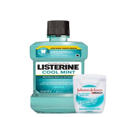 Imagem de Kit Enxaguante Bucal Listerine Cool Mint Leve 500ml e Pague 350ml + Fio Dental J&J Reach Essencial Menta 100m