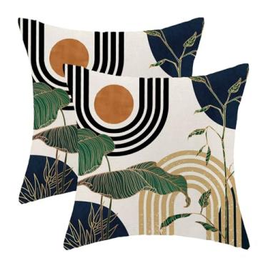 Imagem de AEIOAE Capas de almofada azul marinho de meados do século 45 x 45 conjunto de 2 fronhas decorativas boho minimalistas tropicais retrô abstratas para uso externo de linho quadrado casa de fazenda capa