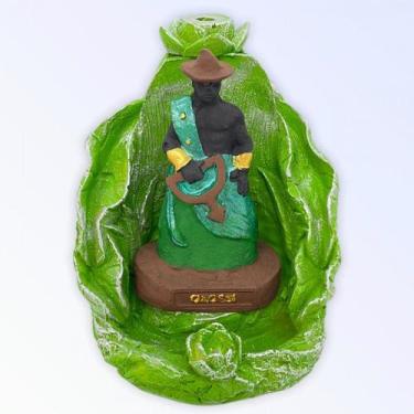 Imagem de Incensário Cascata Folha Oxossi Verde Resina  12 Cm - Lua Mistica