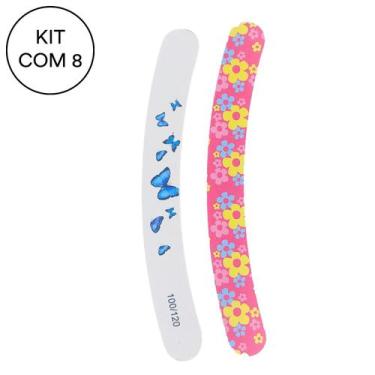 Imagem de Kit 8 Lixa De Unha Fina Curva Madeira E Papel Abrasivo NYBC - NYBC Bea