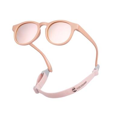 Imagem de COCOSAND Óculos de sol para bebês com alça polarizada armação redonda flexível para recém-nascidos, meninos e meninas de 0 a 6 anos, rosa, X-Small (Age 0-2)