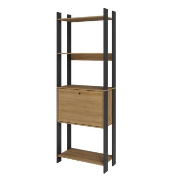 Imagem de Estante Livreiro 1 Porta 5 Prateleiras Estilo Industrial Marrom/Preto - BRV Móveis