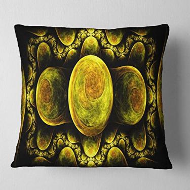 Imagem de Sala de estar abstrata com estampa fractal exótica amarela Designart, sofá, almofada de alta qualidade + capa de almofada impressa em ambos os lados 40,64 cm x 40,64 cm