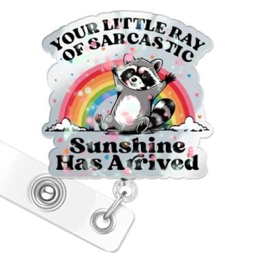 Imagem de Carretel de crachá de guaxinim engraçado, suporte retrátil com glitter com clipe de cartão de identificação, carretéis de crachá de acrílico fofos para enfermagem, RN, médico, seguro para ressonância