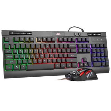 Imagem de Rii Combo de teclado e mouse para jogos com fio, teclado LED de tamanho completo com sensação mecânica, mouse RGB 2400 DPI, para jogos ou trabalho/escritório (RK900 Pro)