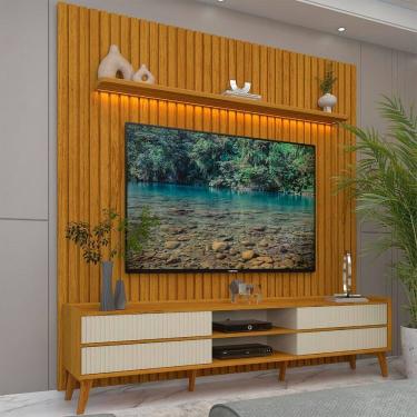 Imagem de Rack com Painel para Tv 84 Polegadas com Led 4 Gavetas 228,8cm 100% Mdf Nobre Clean/magnífico Naturale/Off White