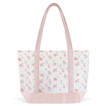 Imagem de Sunwel Fashion Bolsa feminina acolchoada floral grande com zíper para trabalho, viagem, academia, compras, Coelho xadrez
