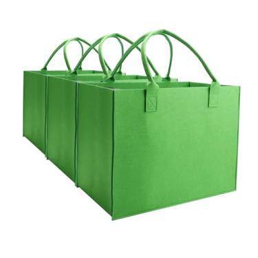 Imagem de kaxilu Bolsa feminina verde de feltro reutilizável, 3 peças grandes 42 x 32 cm x 25 cm, bolsas de feltro leves para compras, compras, compras, compras, viagem, academia, bolsa de presente DIY