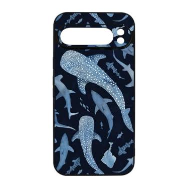 Imagem de qizjio Linda capa de telefone tubarão e baleia – design estético de animais do oceano, capa protetora macia para Google Pixel 9 Pro XL