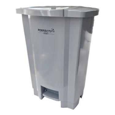 Imagem de Lixeira 50l com tampa e pedal cinza coletor de residuos - PERFECT