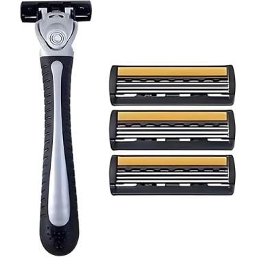 Imagem de 1 navalha de segurança de aço inoxidável com 3 peças de lâminas intercambiáveis: ideal para remoção de pelos corporais, durável e fácil de usar