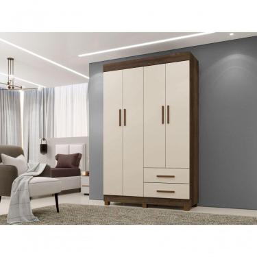 Imagem de Roupeiro Copacabana New 4 Portas 2 Gavetas Benetil Cor:imbuia/off White