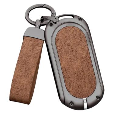 Imagem de Capa de couro para chave de metal de carro compatível com Benz S GLC EQE EQS classe chaveiro acessórios de proteção interna(Gray-Brown Set1)