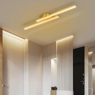 Imagem de Lâmpada de teto LED Moderno Minimalista Design de Linhas Longas Iluminação de Teto Lâmpada de Teto Alumínio Metal Lâmpada de Teto Interior para Sala de Estar Quarto Sala de Jantar (Luz Quente Dourada