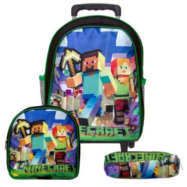 Imagem de Mochila Menino Infantil Rodinha Minecraft Lancheira Estojo - TOYS 2U