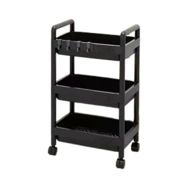 Imagem de Carrinho de cozinha preto - Carrinho de armazenamento prático com rodízios bloqueáveis, montagem fácil, design que economiza espaço para sala de estar, banheiro, escritório e varanda - Prateleira