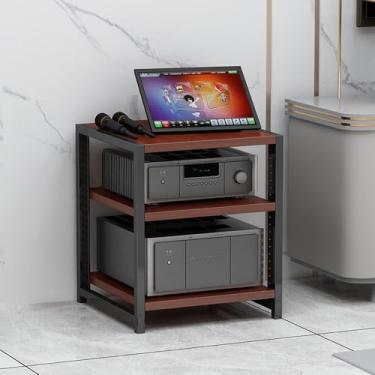 Imagem de Suporte para toca-discos, suporte de mídia AV de 3 níveis, suporte de alta fidelidade, suporte para leitor de CD, torre de áudio, prateleira de madeira ajustável em altura gabinete componente estéreo