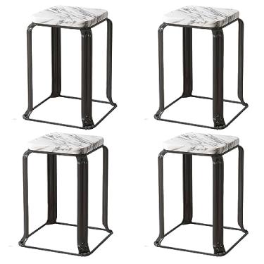 Imagem de Conjunto de 4 bancos empilháveis de metal, banco de bar quadrado com tapete antiderrapante, banco de costas nuas com perna de metal para casa, cozinha, escritório, suporta até 150 kg