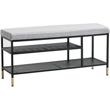 Imagem de Banco de sapateira, banco de entrada, organizador de armazenamento de sapatos de 3 níveis com assento para entrada corredor sala de estar estrutura de metal estável e fácil montagem, comporta até