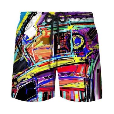 Imagem de Bermuda Masculina Y2K Com Estampa Abstrata De Grafite Havaiano, Calção