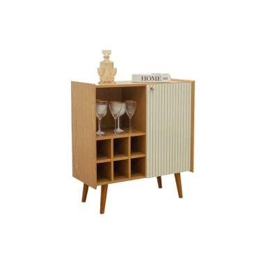 Imagem de Bar De Sala Jantar Vértice C- 1 Porta Frisada 1 Nicho E Adega P- 6 Garrafas Cinamomo-off White - Genialflex