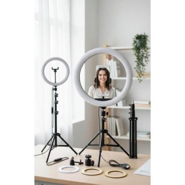 Imagem de Ring Light LED 26cm C/ Tripé 2,1m Rotação 360 Dimerizável - Congratula