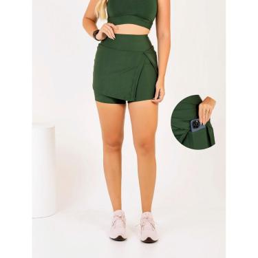 Imagem de Short Saia Fenda Lateral Feminino Com Bolso Beach Tennis Treino Academia Fitness Caminh...