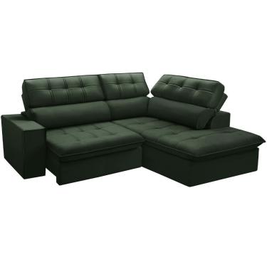 Imagem de Sofá Solin F04 3 Lugares Retrátil Reclinável com Chaise Direito 243cm Verde Veludo Lyam...
