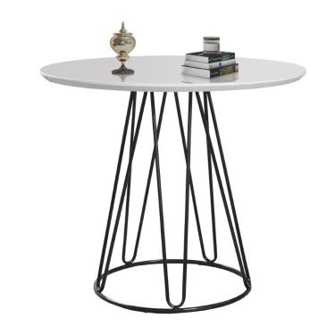Imagem de Mesa de Jantar Rubi Redonda Tampo de Vidro 100cm Branco Base Preta 4 Lugares C&M Decor