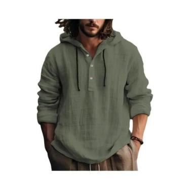 Imagem de Camisa Casual Masculina De Algodão E Linho, Blusa Solta De Manga Longa