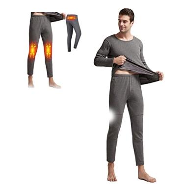 Imagem de LIUHD Conjunto de roupa íntima térmica de inverno para esqui com aquecimento elétrico, conjunto de roupa íntima masculina lavável, temperatura ajustável ao ar livre no inverno, cinza, 2GG